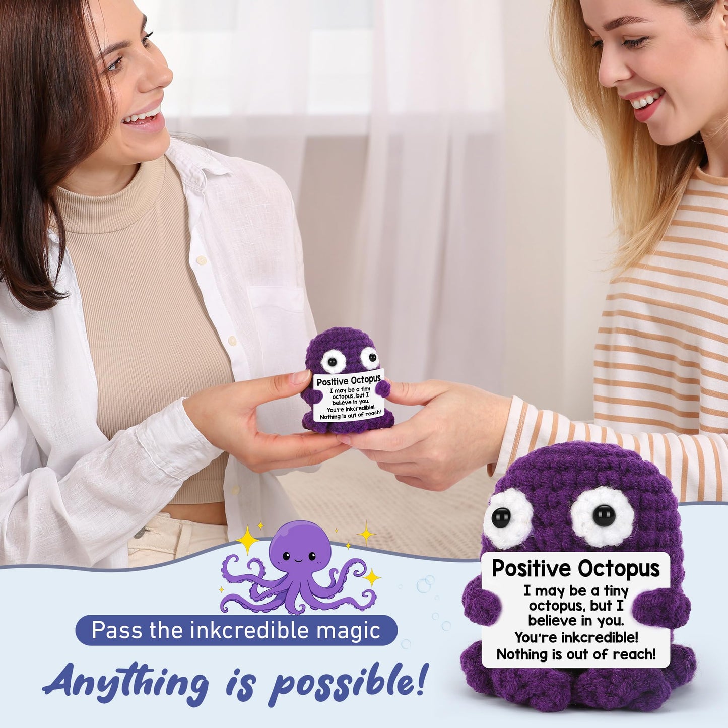 Inspirational Positive Crochet Animals Octopus Gifts Valentines Day Gifts for Kids Her Handmade Emotional Cheer Up Support Menta