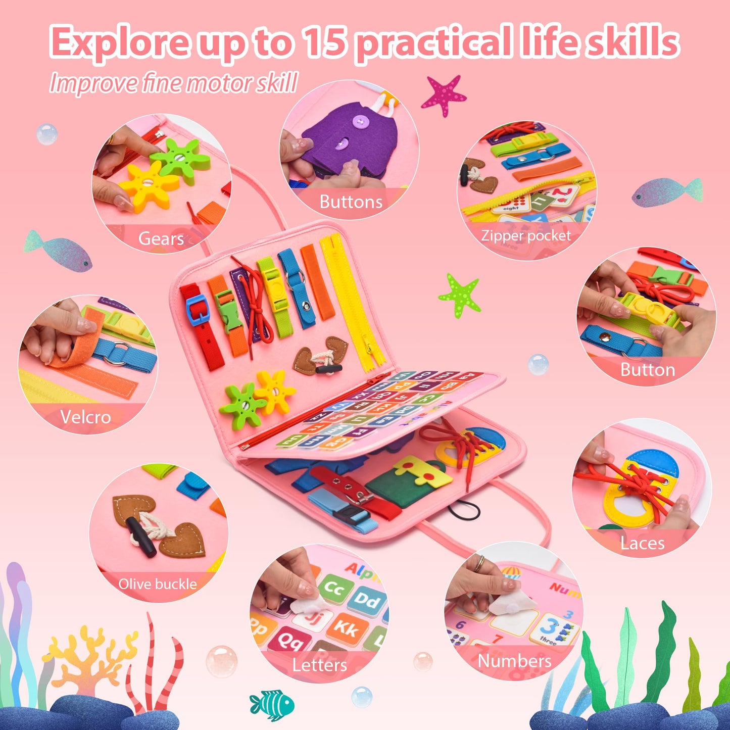 Silouka Preschool Learning Board For Toddlers 2-4, Montessori Busy Books For 1-4 Years, Sensory Busy Board For Travel Gift (Merm