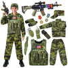 Metemot Kids Army Costume - Military Soldier Outfit with Camouflage Vest & Army Toys, Size M (6-8y), Boys Halloween Dress Up, Green Camo