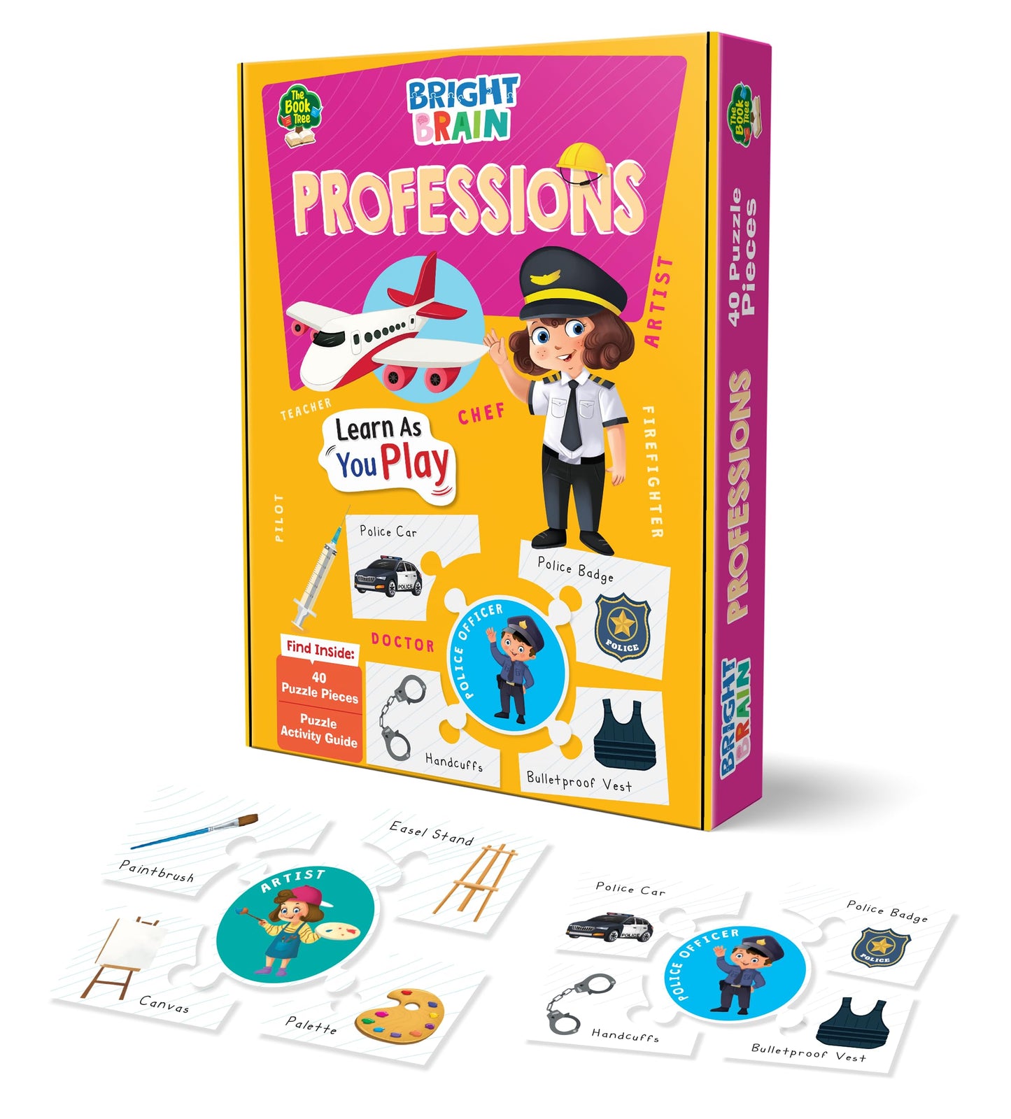 The Book Tree Bright Brain Professions Puzzle - Discover & Match 40 Profession Pieces - Fun Educational Toy For Kids Age 3+ - Gi