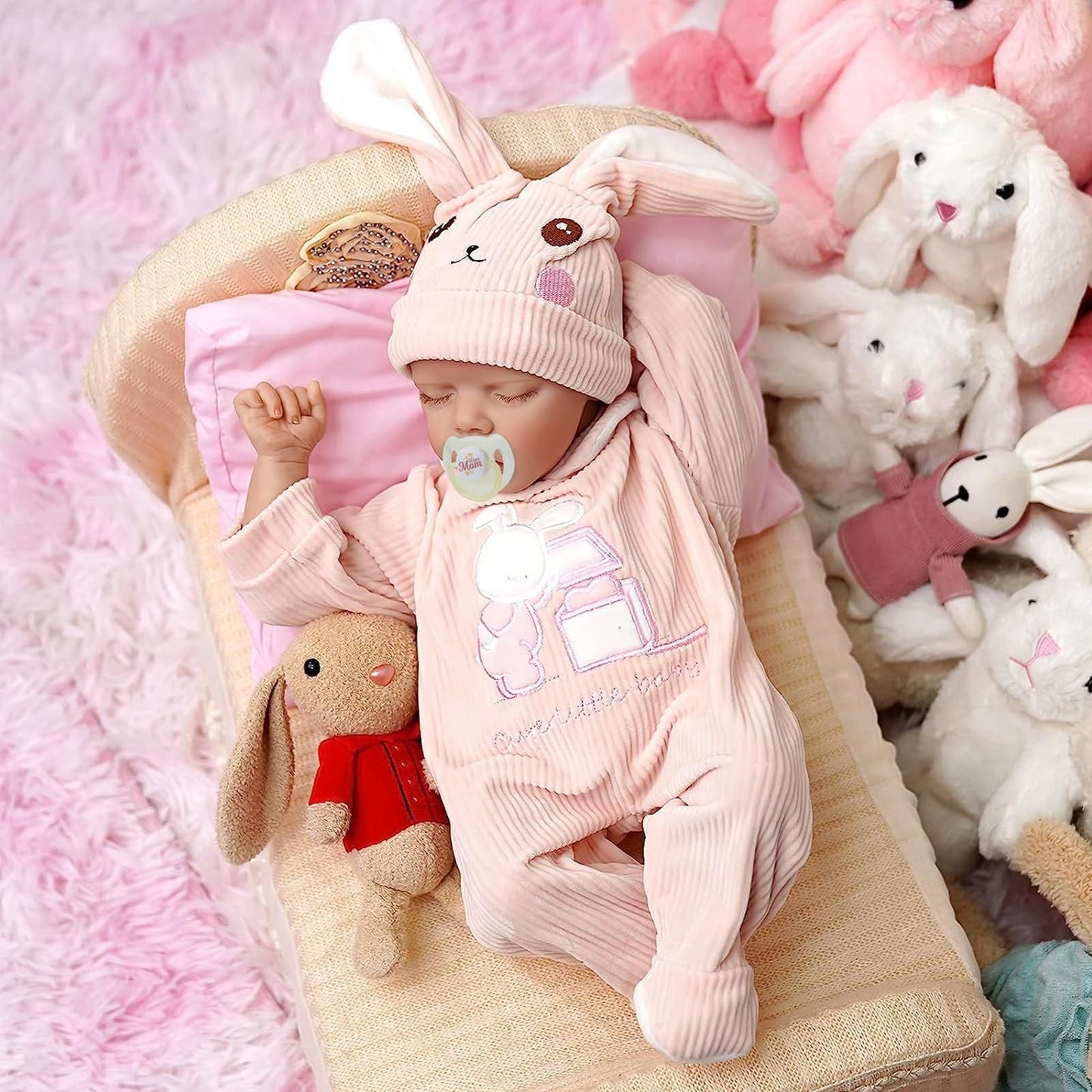 Jizhi Lifelike Reborn Baby Dolls - 17-Inch Baby Soft Body Realistic-Newborn Dolls Full Body Vinyl Real Life Dolls With Rabbit Toy, Feeding Kit, Gift Box For Collection Or Kids Age 3 +