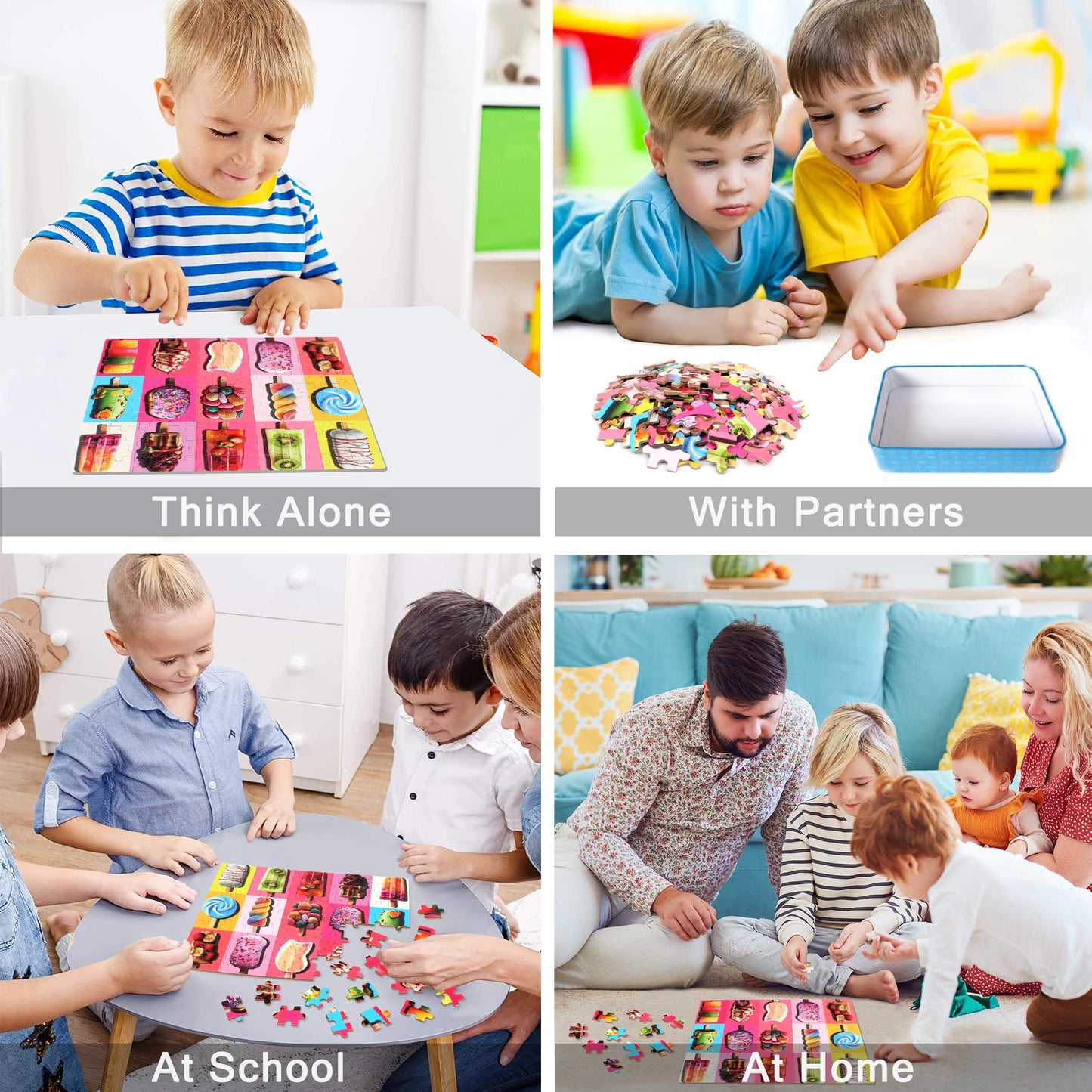 Lelemon Puzzles For Kids Ages 4-6,Popsicle Puzzle 100 Piece Puzzles For Kids In A Metal Box, Educational Kids Puzzles Jigsaw Puzzles 100 Piece Puzzle Games Puzzle Toys For Girls And Boys