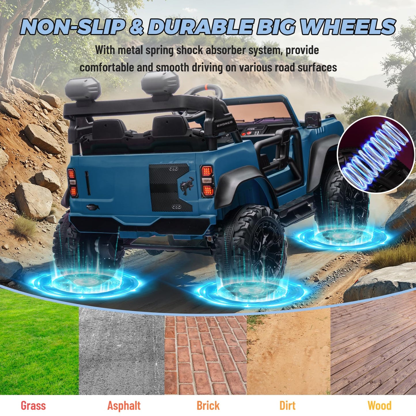 Enyopro 2 Seater Ride On Car For Kids, 24V Licensed Ford Bronco Raptor Electric Power Ride On Truck Toy With Remote Control, 4 W
