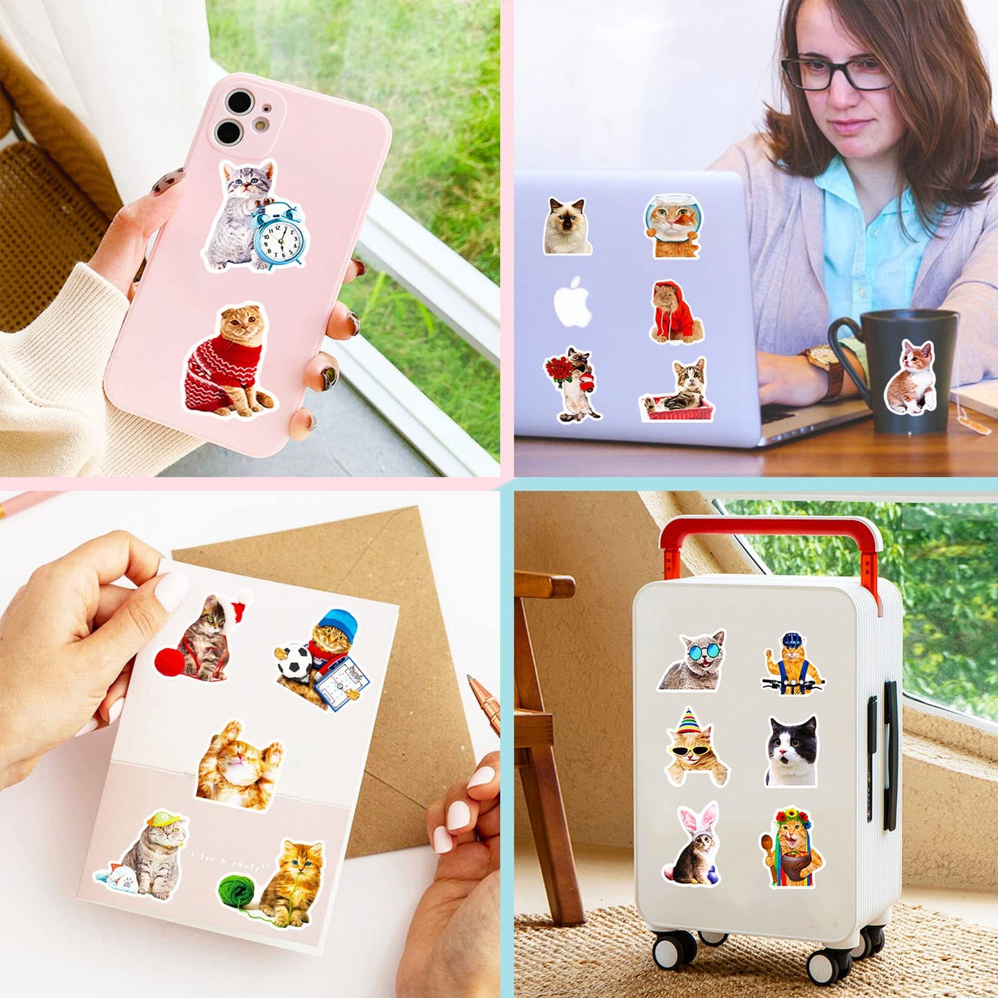 Cat Stickers For Kids Teens Girls Adults, 100 Pcs Cute Cat Stickers, Vinyl Waterproof Animal Stickers For Water Bottle, Laptop,