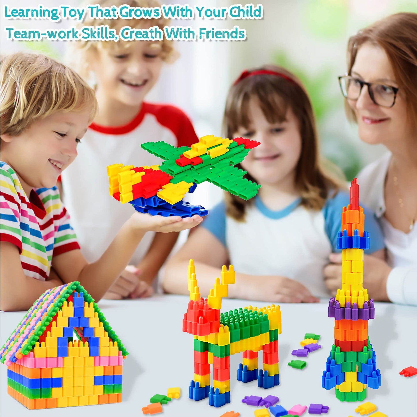 Fubaoda Kids 600Pcs Set Building Blocks Construction Toy - Learning Playset Stem Educational Kit Child Branin Development Preschool Kindergarten Toy