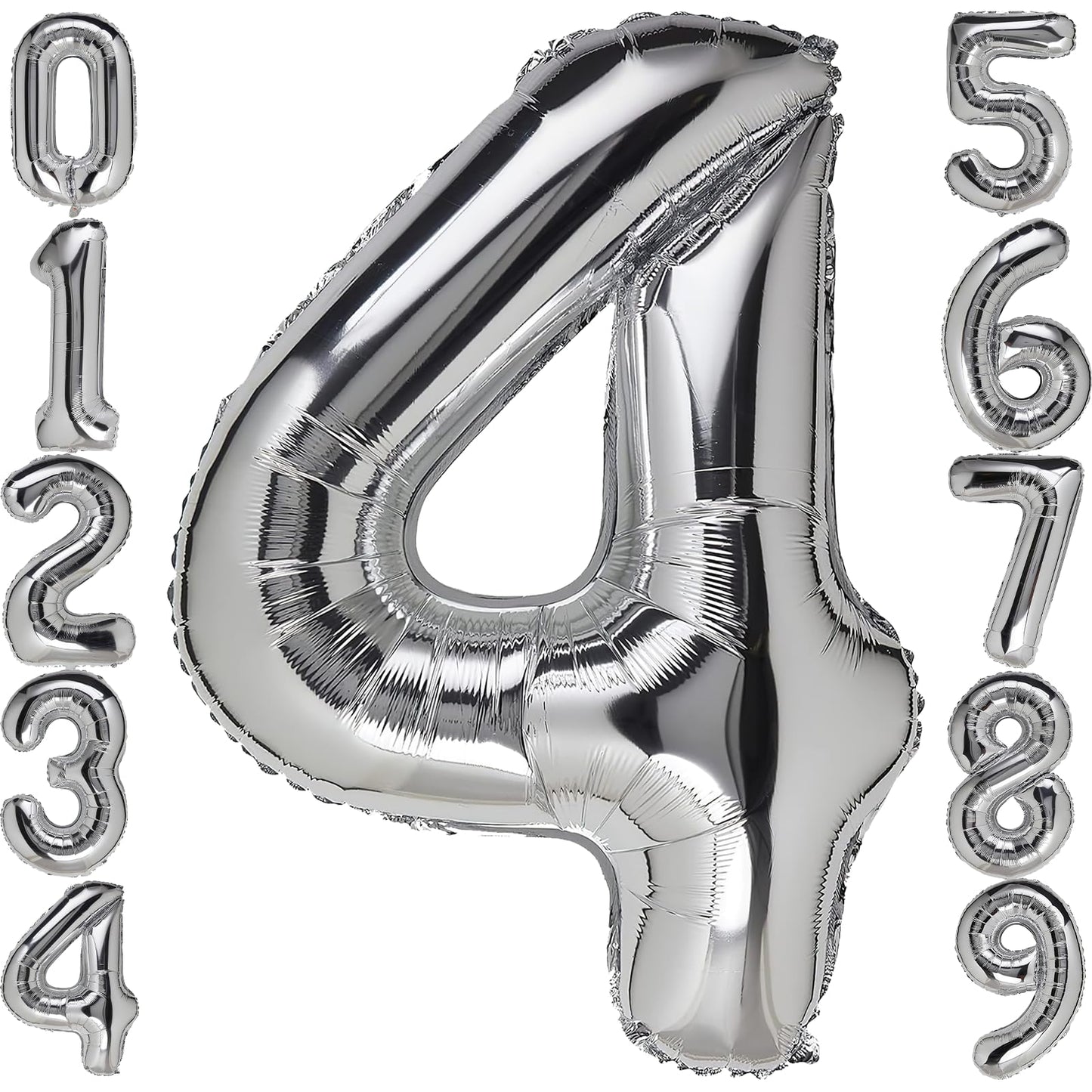 4 Number Balloon Silver 40 Inch Big Foil Mylar 4Th Balloons For 4 Year Old Boy Girl Birthday Party Decorations Wedding Anniversa