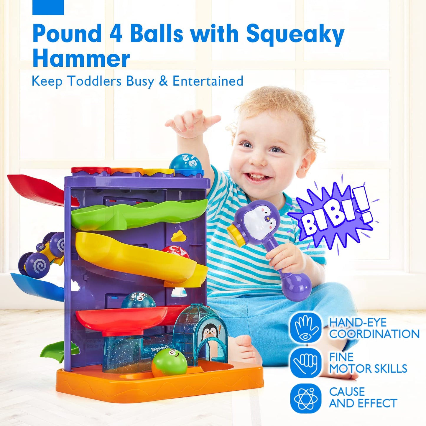 Toddler Toys For 1 Year Old Boy Birthday Gift 2 In 1 Pound Ball Toy & Car Ramp Race Track Learning Active Early Developmental Montessori Toys For 1-Year-Old Birthday Gifts For 1 2 3 Year-Old Boy Girl