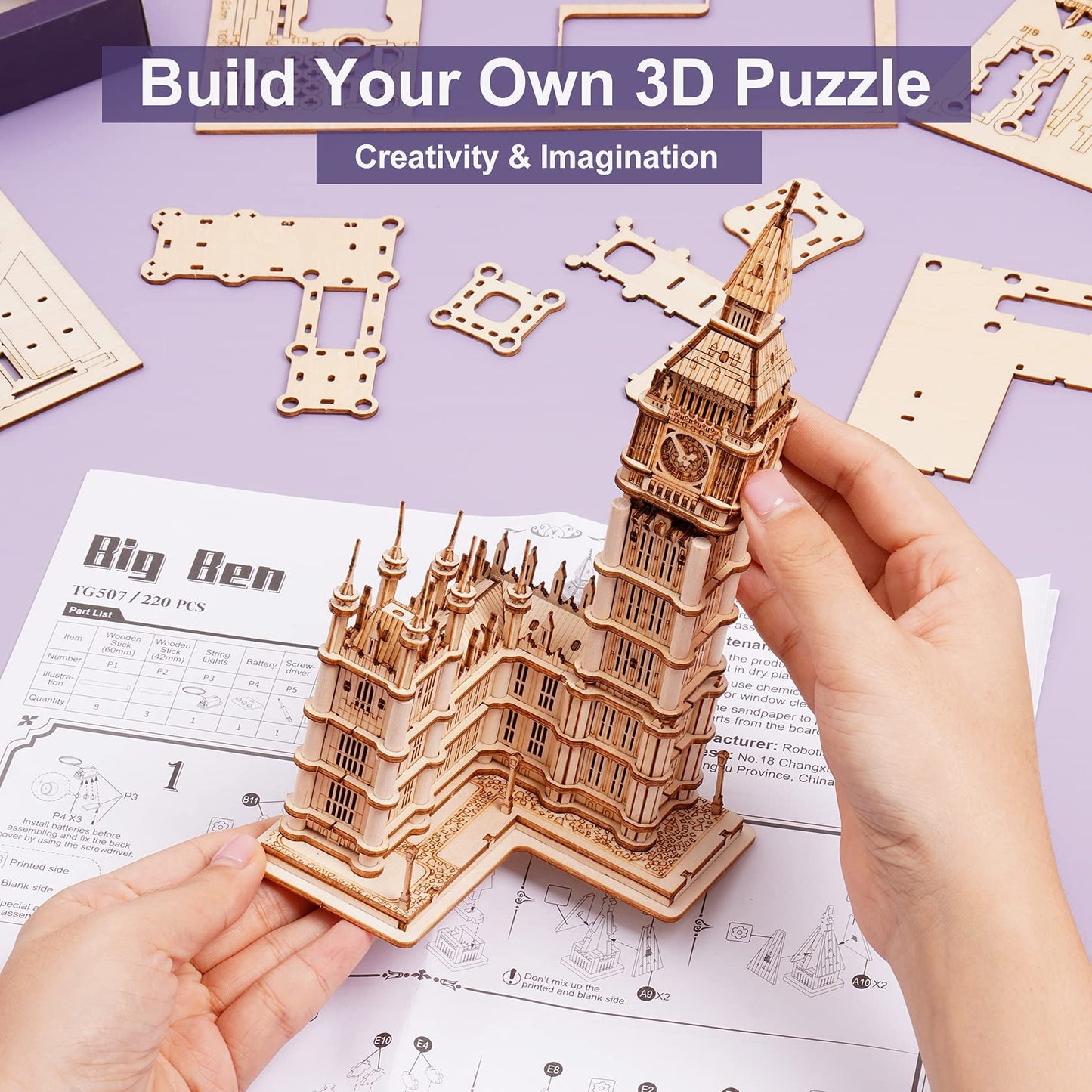 Robotime 3D Puzzle For Adults Wooden Craft Kits For Teens Diy Construction Model Kit With Led Light To Build Educational Big Ben