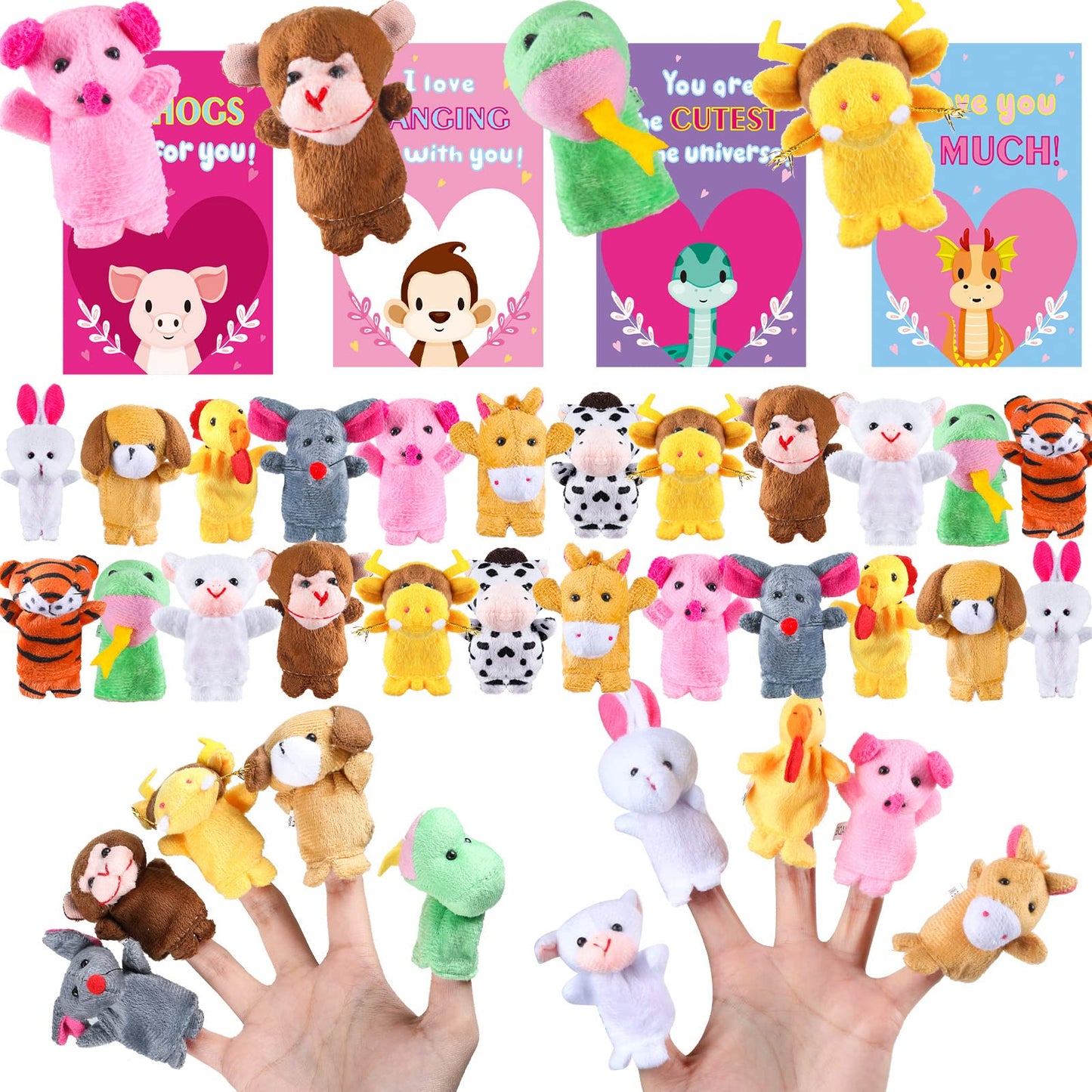 Chivao 72 Pieces Valentines Day Card With Finger Puppet Valentines Day Gifts For Kids Plush Animal Finger Puppet Classroom Excha