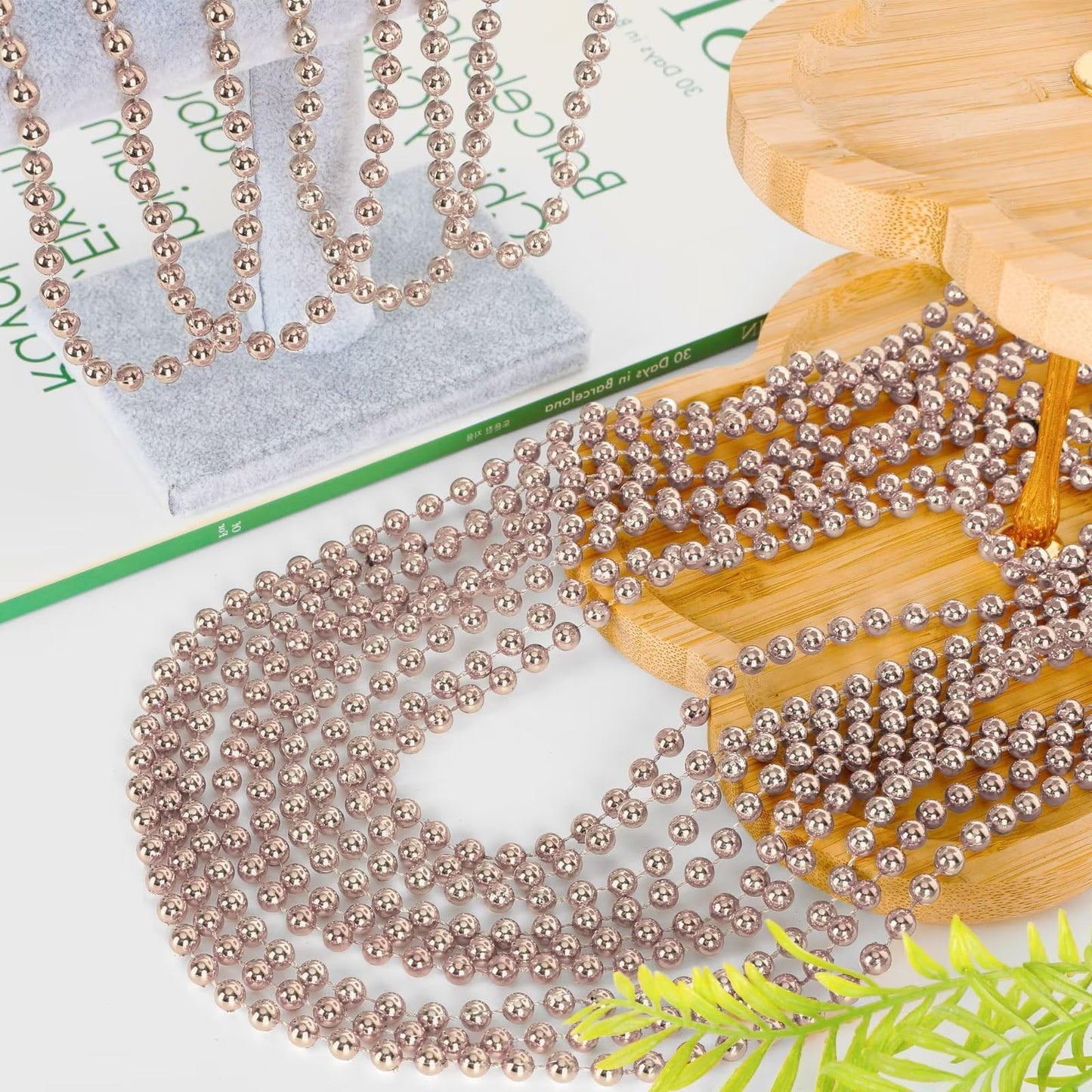 EOBOH 72PCS Mardi Gras Beads, Metallic Rose Gold Christm Bead Necklace Party Favors, 33 Mardi Gras Necklace Stuff, Festival Para