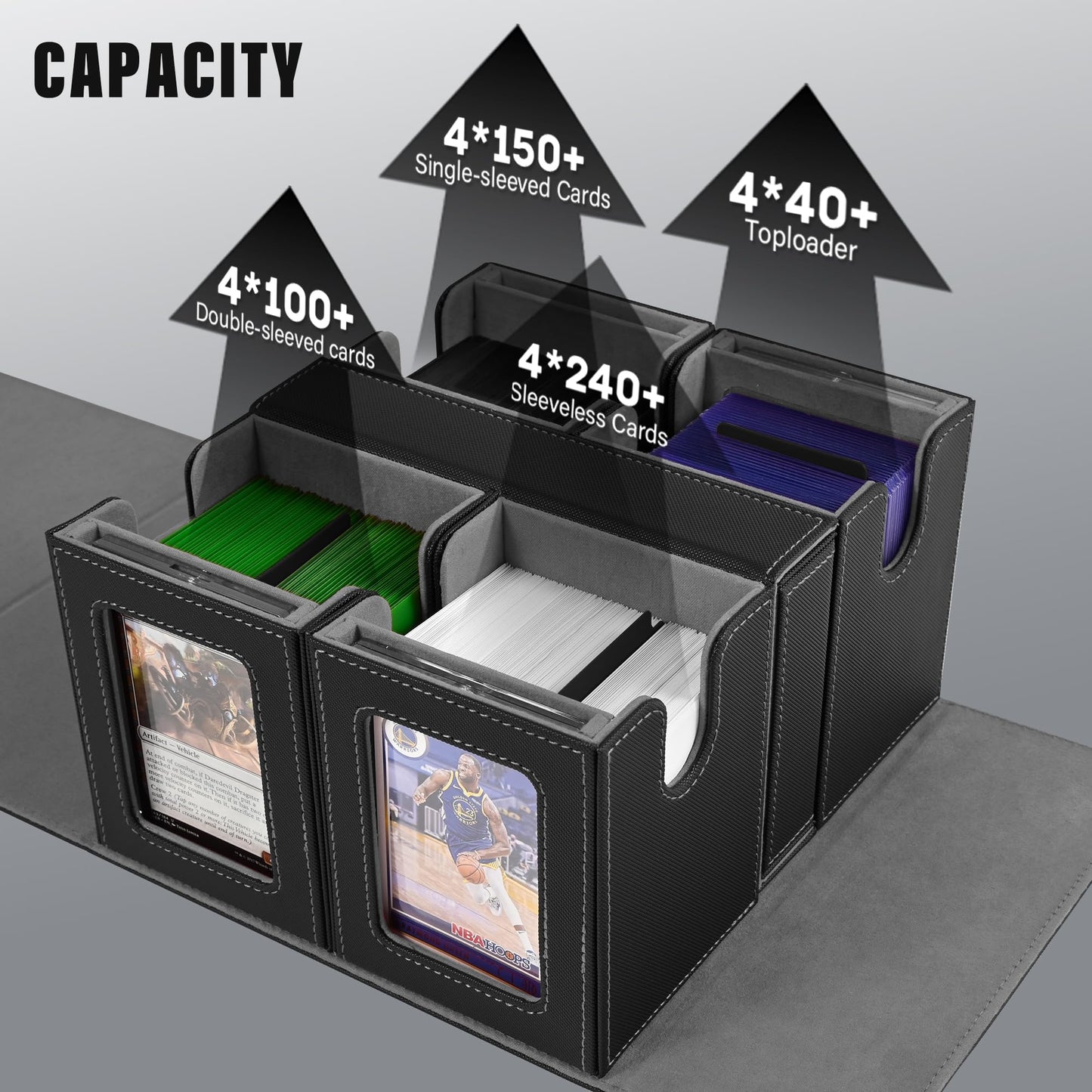Kabinka 5 in 1 Deck Box for MTG Commander - Black Card Storage for 400+ Double-sleeved Cards, Dice Tray & 4 Magnetic Holders