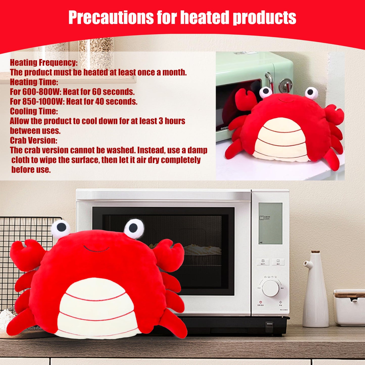 Microwavable Cute Crab Plush Heating Pad, Lavender-Scented Cozy Warm Stuffed Animal For Cramps & Pain Relief, Heated Plush Toy F