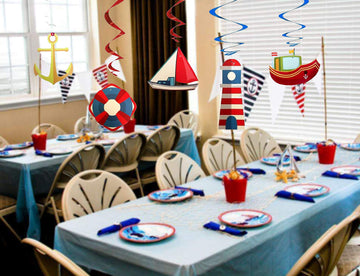 KRISTIN PARADISE 30Ct Nautical Hanging Swirl Decorations, Ahoy Boy Birthday Ceiling Streamers, Baby Shower Theme, Sailor Party S