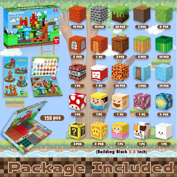 Toyunited Magnetic Blocks-150 Pcs Build Adventure Game Castle World Set - Magnetic Building Cubes Stacking, Stem Montessori Sens