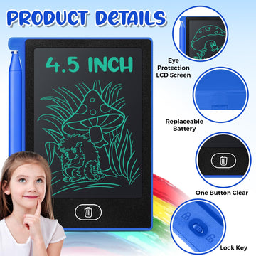 Zhehao Mini LCD Writing Tablet, 4.5 Inch Blue Erasable Drawing Pad, 32 Pcs Educational Toy for Boys & Girls, Birthday Gift