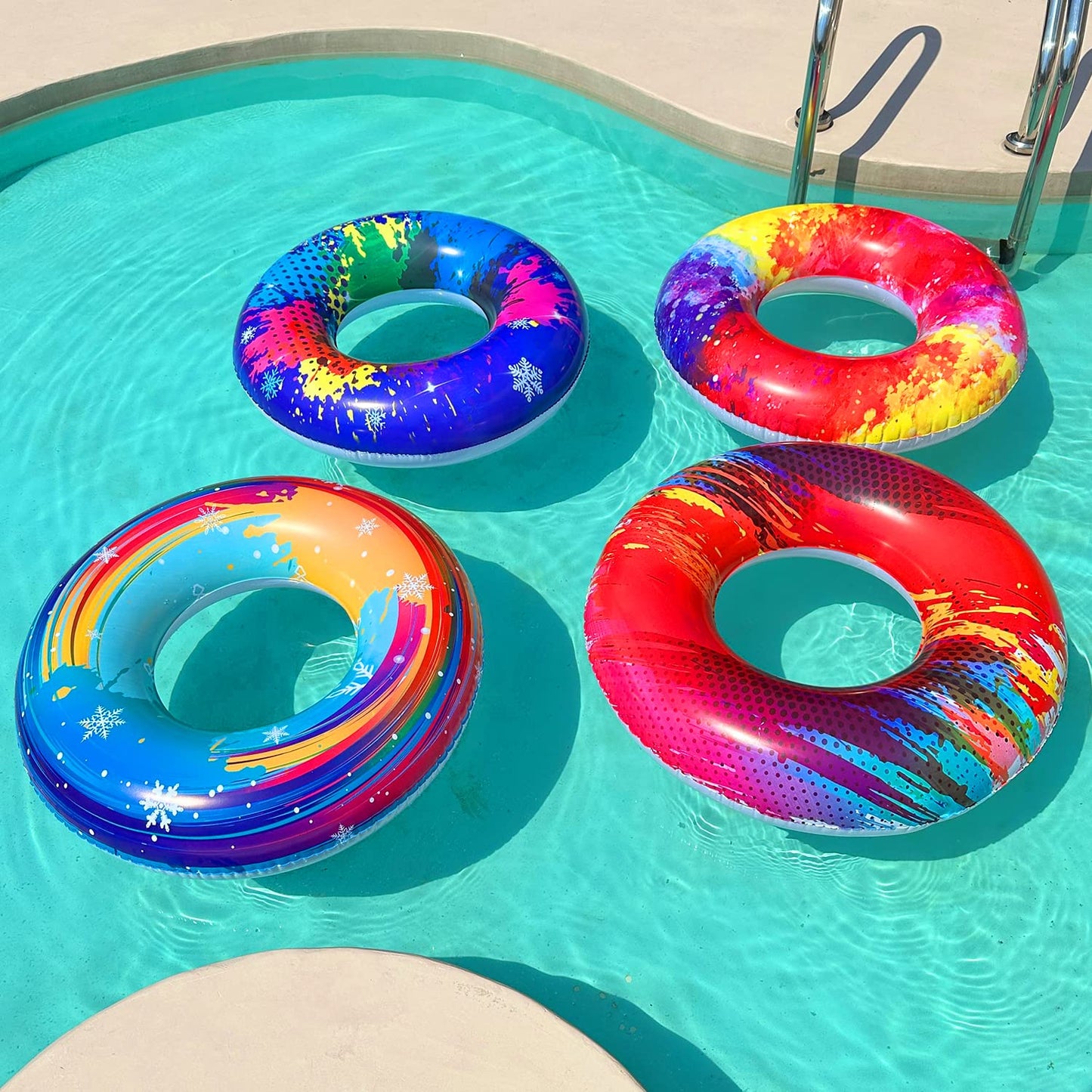 Parentswell 6PCS Big Pool Floats Tubes: Inflatable Pool Floats Swimming Rings with Beach Balls - Brightly Colored Pool Floaties Party Toys Pool Toys for Kids mature-themeds Toddlers