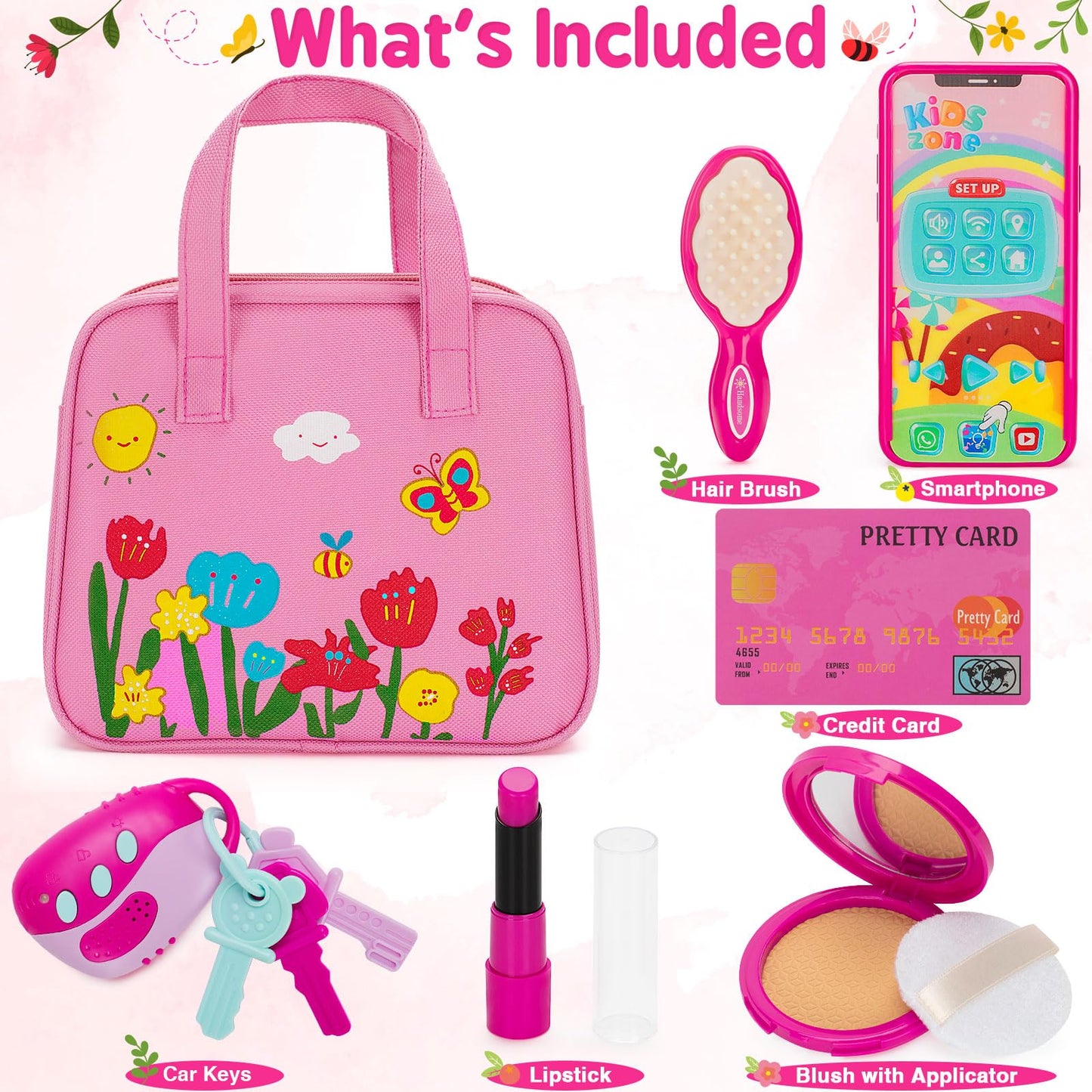 Officygnet Play Purse Toy For Girls 1 2 3 Years Old, Toddler Purse Girl Toys With Pretend Makeup Kit, Princess Pretend Play Toys