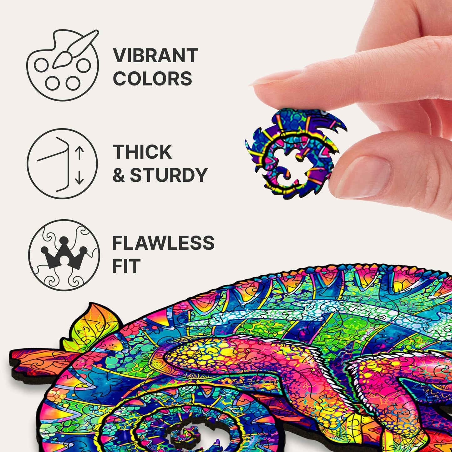 Unidragon Wooden Puzzles For Adults Unique Jigsaw Puzzles - Small Iridescent Chameleon 7.5'X9.5' 107 Pcs Deko With Cut 0.03 Mm Wood Accuracy Animal