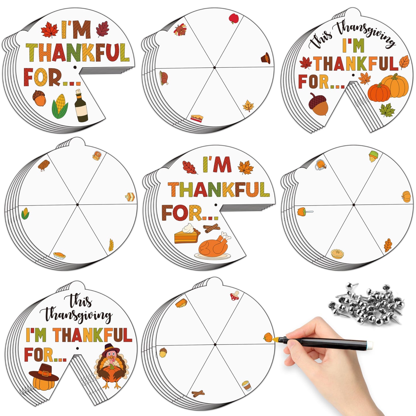 COcnny Fall Thanksgiving Coloring Craft- 24 Sets Color Your Own Thankful Art Craft DIY Wheel Cards for Kids, Autumn Turkey Pumpk