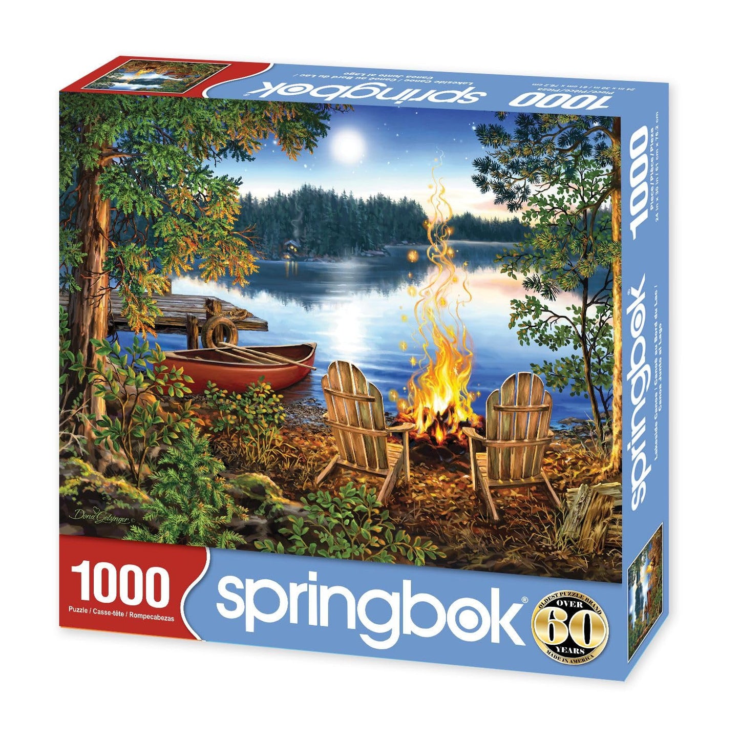 Springbok'S 1000 Piece Jigsaw Puzzle Lakeside Canoe - Made In Usa - Unique Cut Pieces