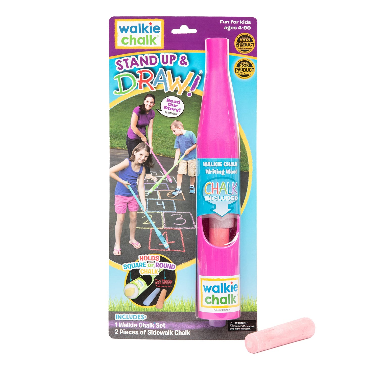 Walkie Chalk Stand-up Sidewalk Chalk Holder, (Pink), Creative Outdoor Toys for Kids and Adults Including 2x Chalks, Street Art &