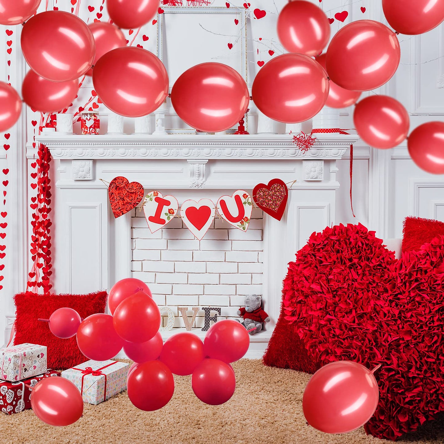 Meanplan 100 Pcs Link Balloon 10 Inch Linking Balloon Latex Linkable Balloons Connected Wedding Party Decoration (Red)