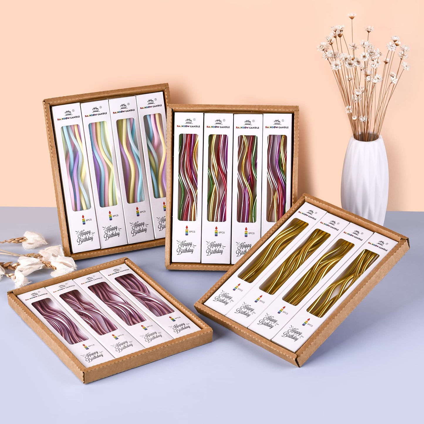 PHD CAKE Gold Spiral Metallic Birthday Candles, 24-Count, 7.1 inches, Perfect for Parties and Weddings