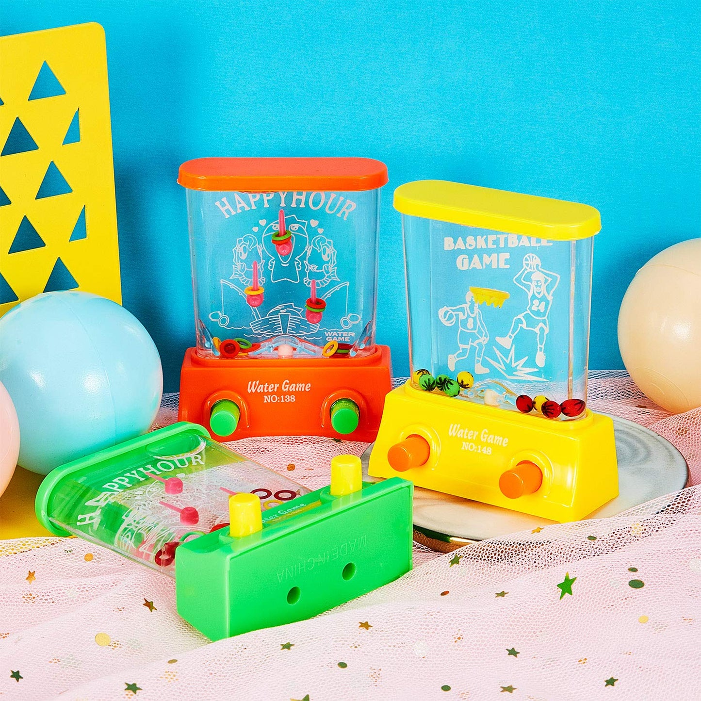 4 Pieces Handheld Water Game Arcade Water Tables For Beach Toys Party Favor Fish Rings For Different Ages Basketball Fun Gifts For Men Retro Pastime, Without Water (Chic Style)
