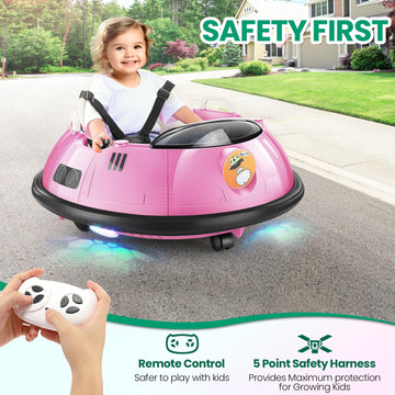 Hikole Bumper Car For Toddlers 1-3 With Remote Control, 12V 3-Speeds Electric Baby Ride On Bumper Car W/5-Point Harness, Flashin