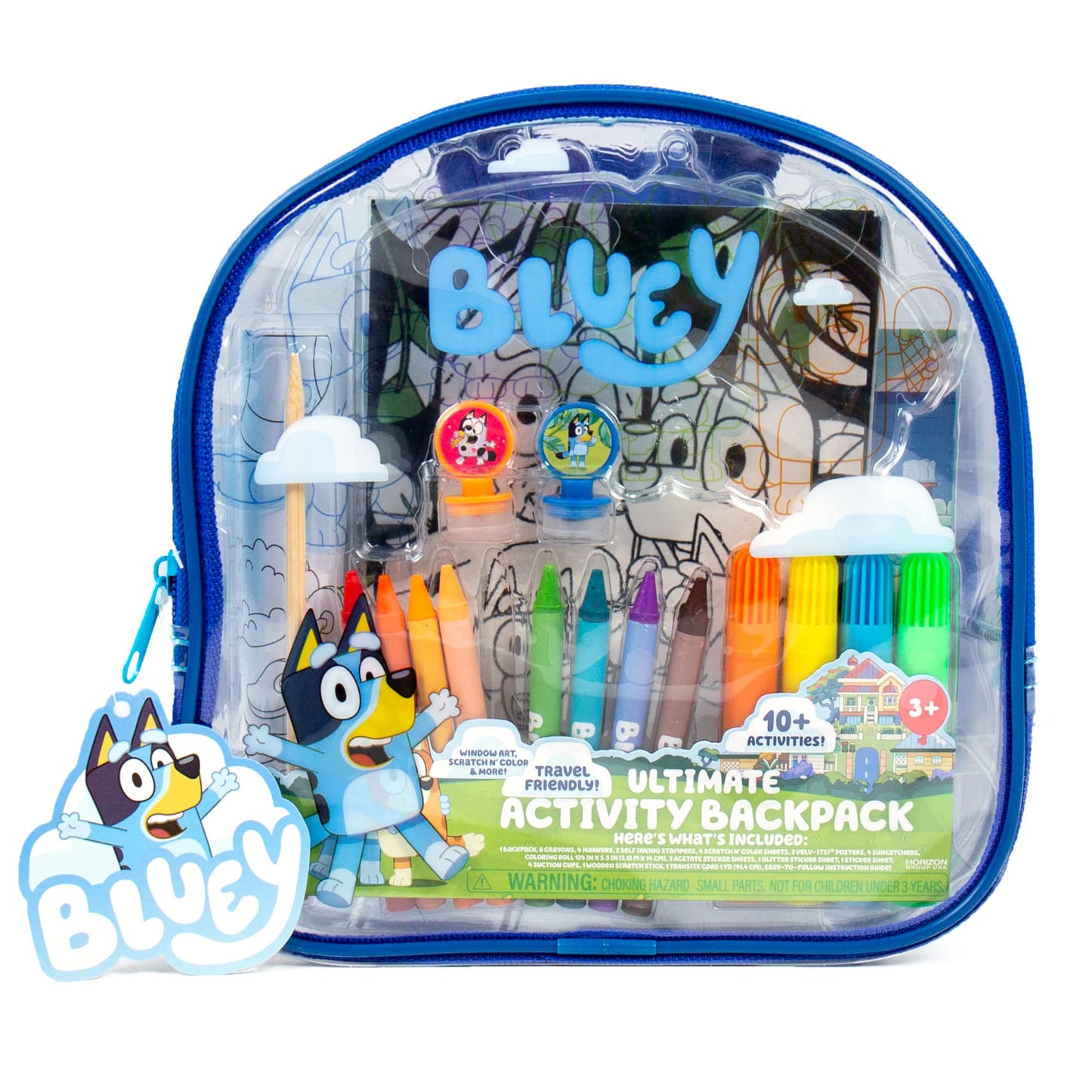 Bluey Ultimate Activity Backpack - 10+ Activities, Includes Stickers, Scratch Arts, Posters, Coloring Roll, Markers - 8.75"x3.75"x8.75" - Blue