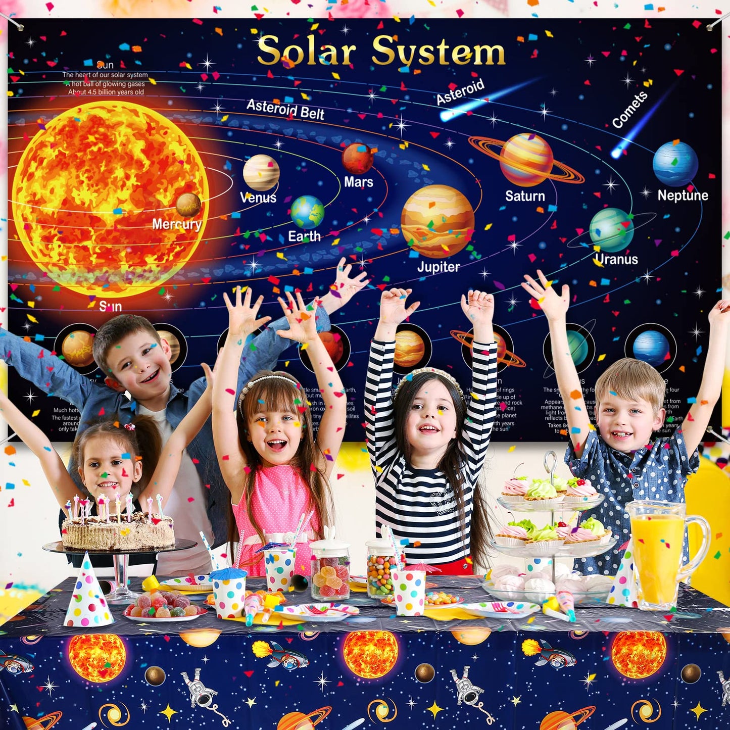 Space Tablecloth Decorations, Plastic Solar System Table Cover Planet Design For Kids Space Theme Birthday Party Decorations And Supplies, 54 X 108 Inch (6 Pieces)