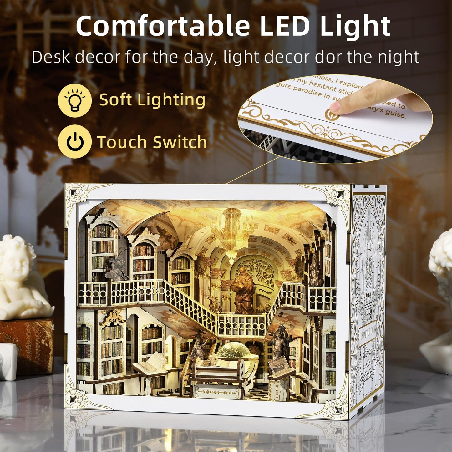 Minicity Book Nook Kit, Diy Miniature Dollhouse Booknook Kitwith Led Light Gifts For Book Lovers (Library Of Gods Max)
