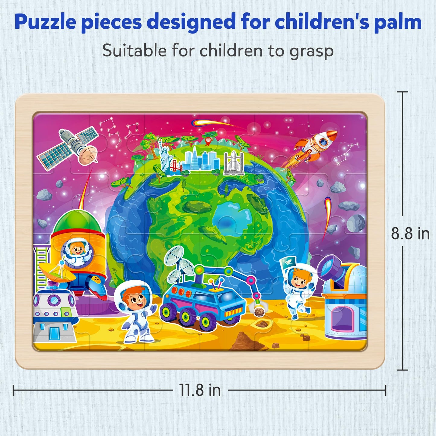 Synarry Large Us World Earth Solar System Wooden Puzzles For Kids Gift Box(12.2*9.4 In) - Fsc Certified, Puzzles For Toddlers 3-5, Puzzles For Kids Ages 4-6, Map Toys Gifts For 3 4 5 Year Old Boy Girl