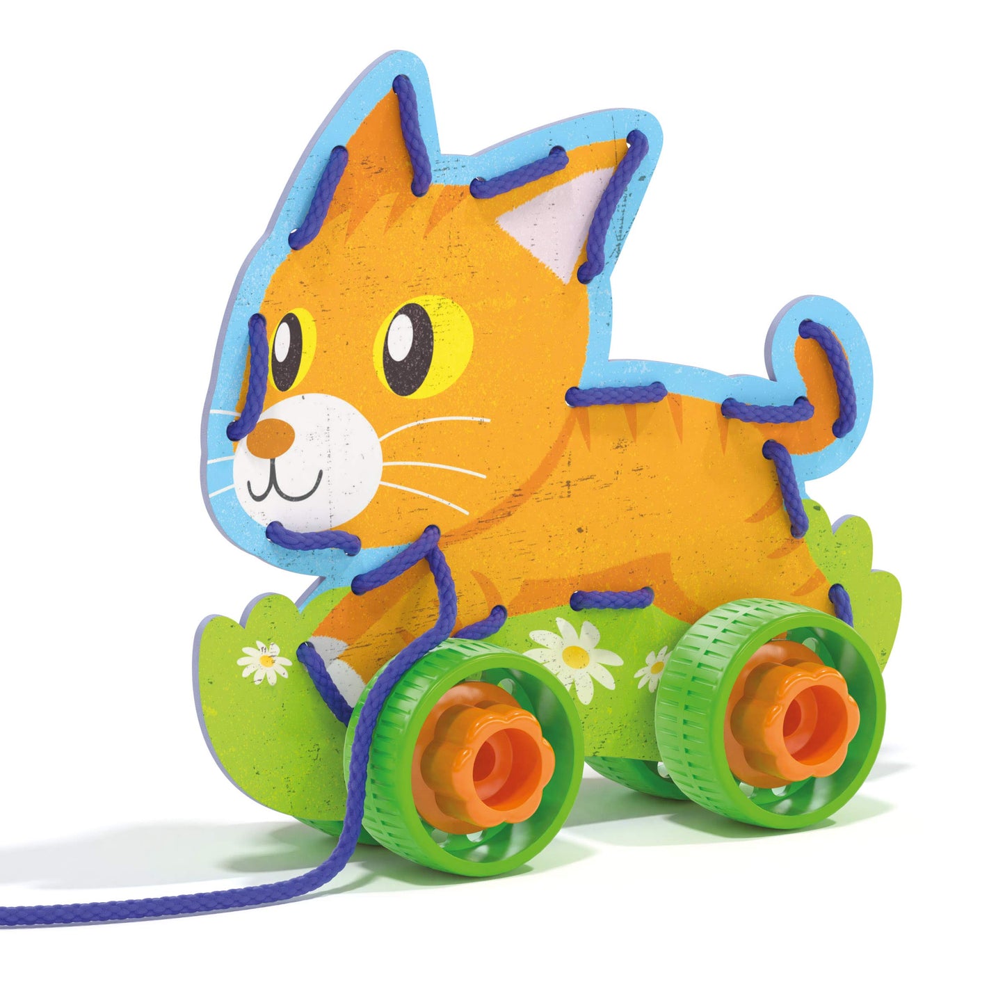 Quercetti Play Montessori Toys Lacing Game - Set Includes 4 Animals With Wheels And Colored Laces - Build, Play And Pull-Along To Promote Early Learning And Motor Skills, For Kids Ages 3-6 Years