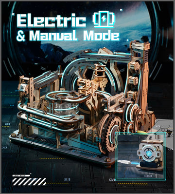 Robotime Motorized Wooden Puzzles For Adults - 3D Puzzles For Adults Lgc01 Marble Spaceport - Wooden Marble Run Model To Build - Space/Stem/Engineering Gift