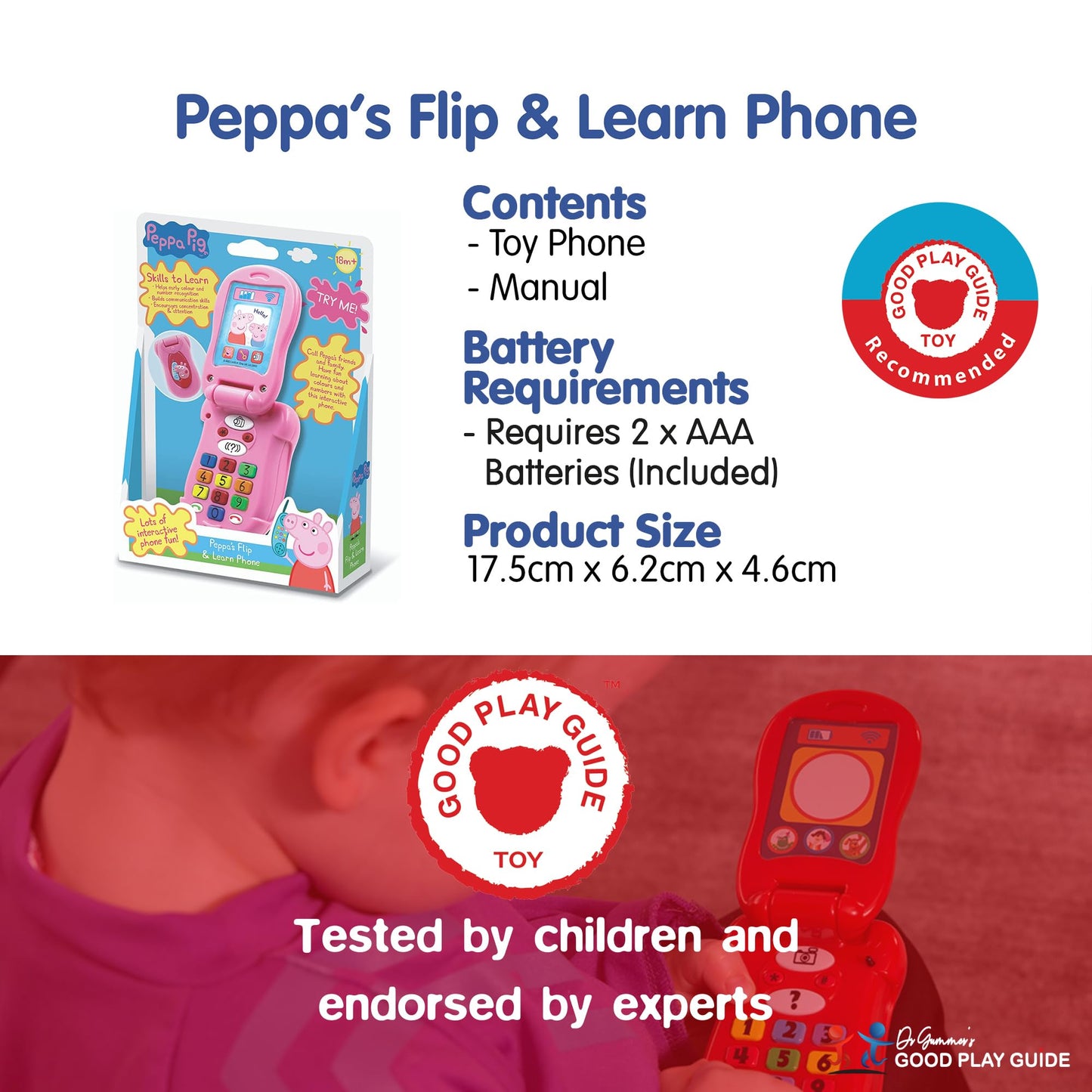 Peppa Pig PP06 Interactive Learning Flip & Learn Toy Phone for Kids, 3+ Years, Multicolor, Plastic