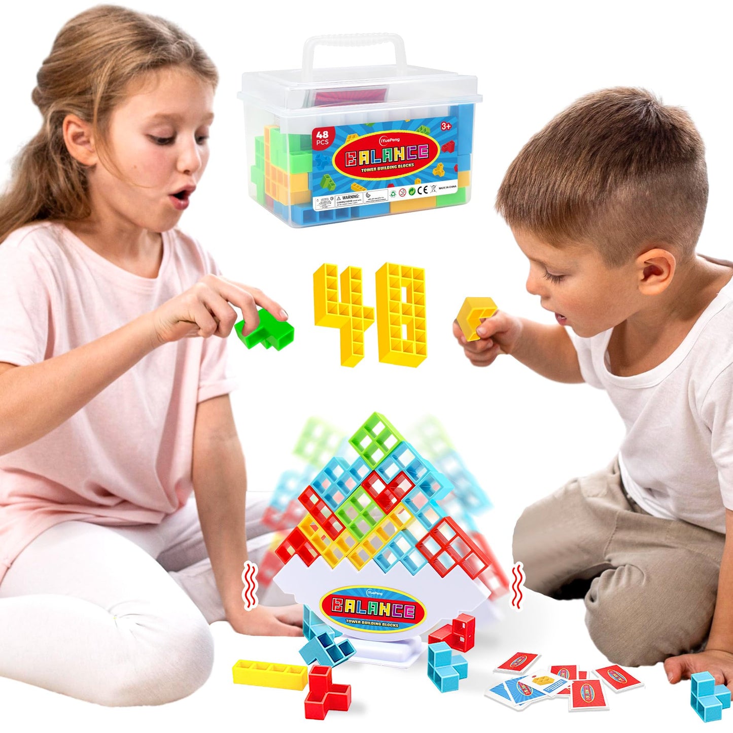 Iyuepeng 48 Pcs Board Games For Kids & Adults Tetra Tower Balance Stacking Toys Perfect For Family Games, Parties, Travel