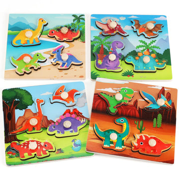 Wooden Peg Puzzles For Toddlers 1-3, Kids Educational Preschool Peg Puzzle Toy Ages 2-4, Set Of 4 Dinosaur Toddler Puzzles, Ideal Gift For Ages 1 2 3 4 Boys And Girls