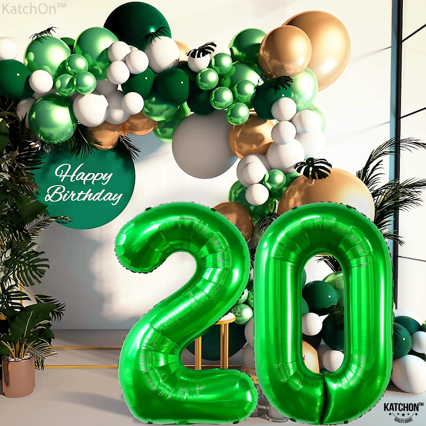 Katchon, Dark Green 20 Balloons Number - 40 Inch | Green Number 20 Balloon For 20Th Birthday Decorations For Men Green | 20Th Birthday Balloons For 20Th Birthday Decorations | 20 Balloon Number Green