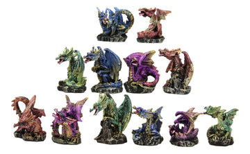 Ebros Medieval Renaissance Set Of 12 Miniature Dragon In Different Poses Fantasy Dungeons And Dragons Mini Scale 2' Tall Decorative Sculptures