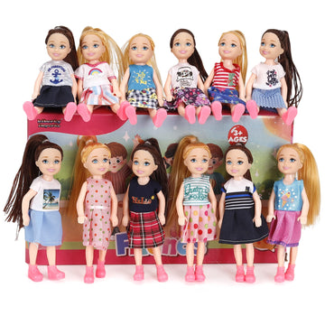 12 Pack: Little Girls Party Favors Dolls - 5'' Small Toddler Doll Toys Kids Miniature Figures Friends Bulk Bundle Play Set