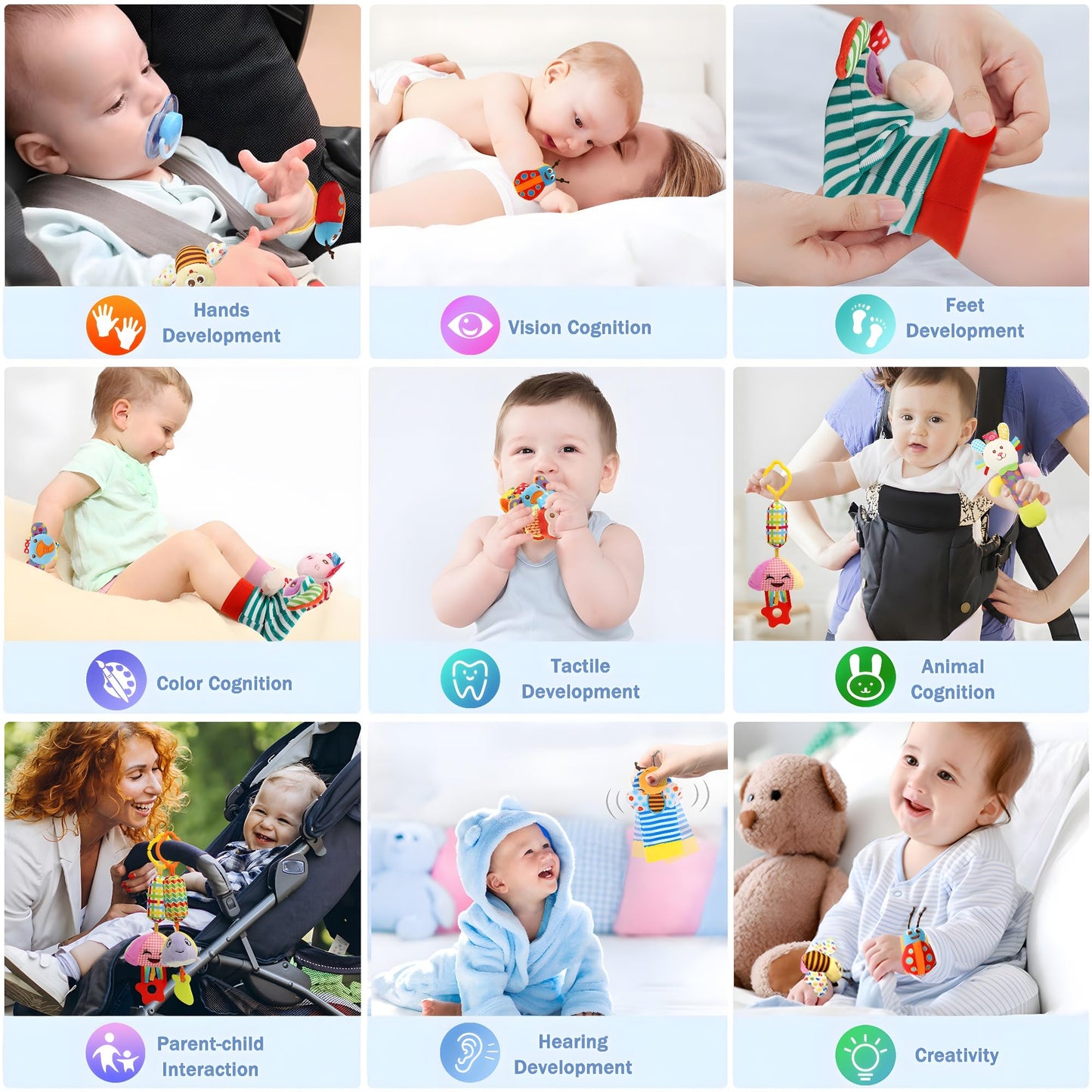 Baby Hanging Toy, Wrist Rattles, Rattle Socks, Handheld Wearable Washable Adjustable Rattle Toy, Newborn Present Baby Shower Birthday Gift Set For 0 1 2 3 Years Old Babies (12Pcs-J)