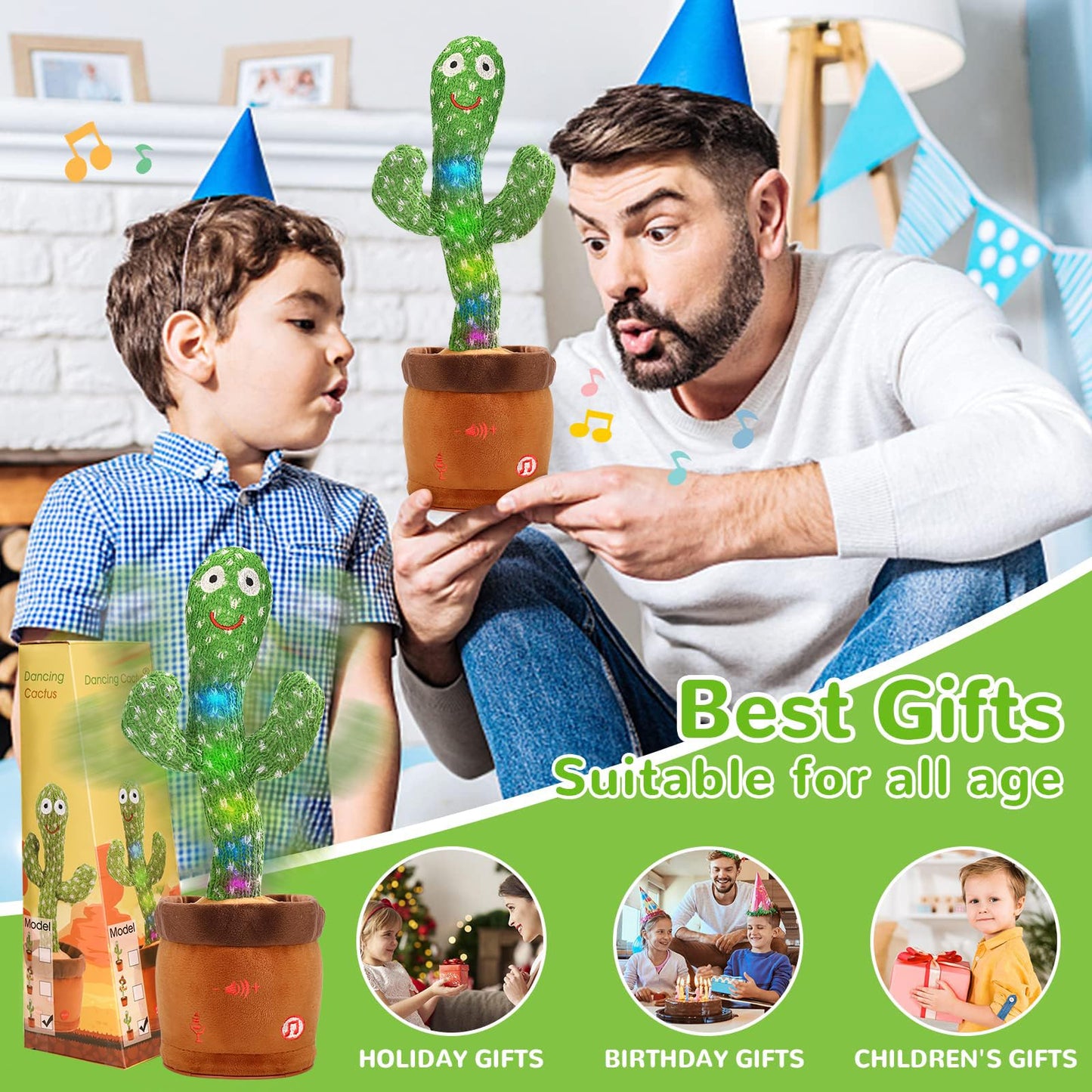 Emoin Dancing Talking Cactus Toy for Baby Boys Girls Gifts Dancing Cactus Singing Mimicking Recording Repeating What You Say Baby Toys