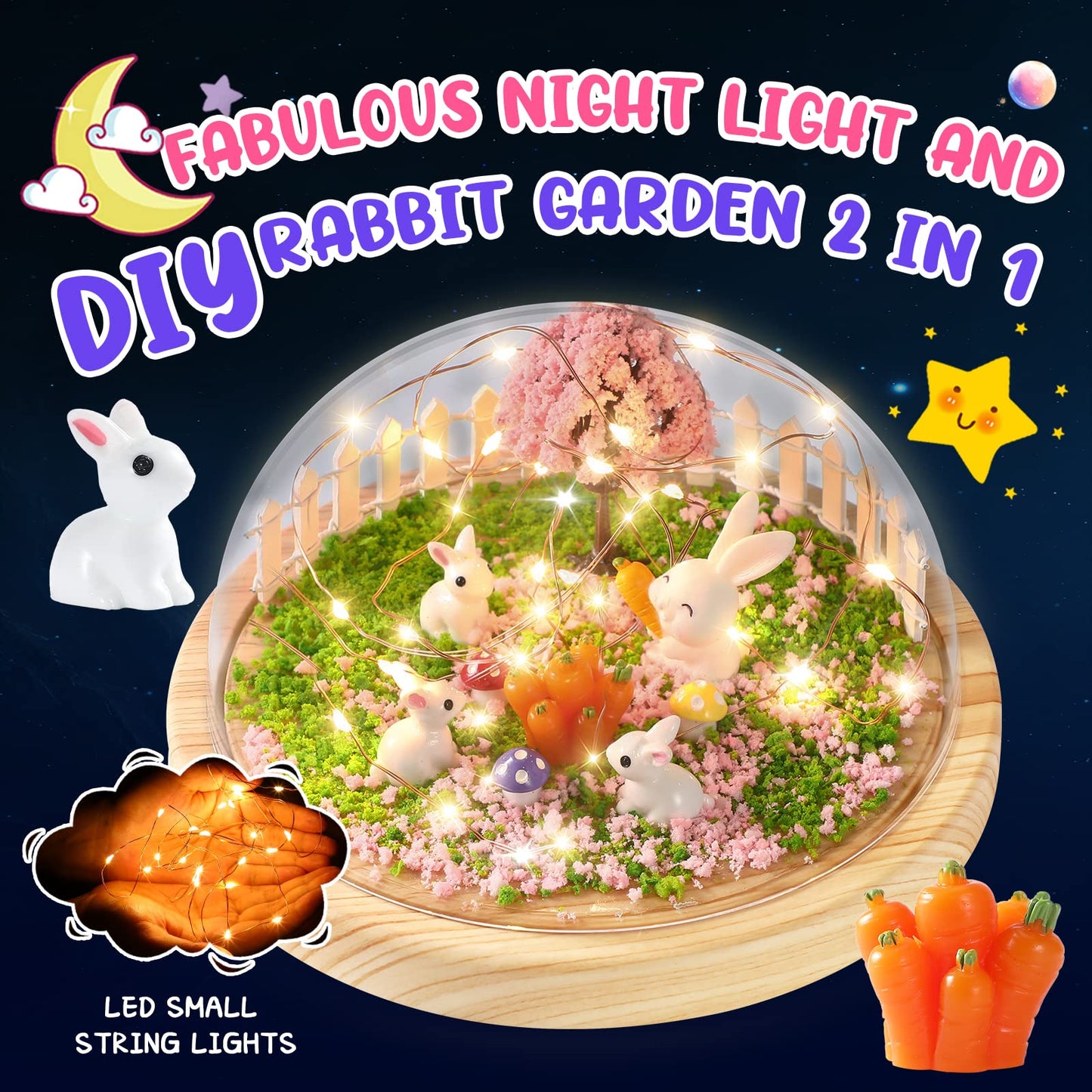 Make Your Own Night Light ,Rabbit Diy Kits,Bunny Toys For Kids Ages 4-8 ,Arts And Crafts Lamp Project For Girls(Usb Upgrade Edit