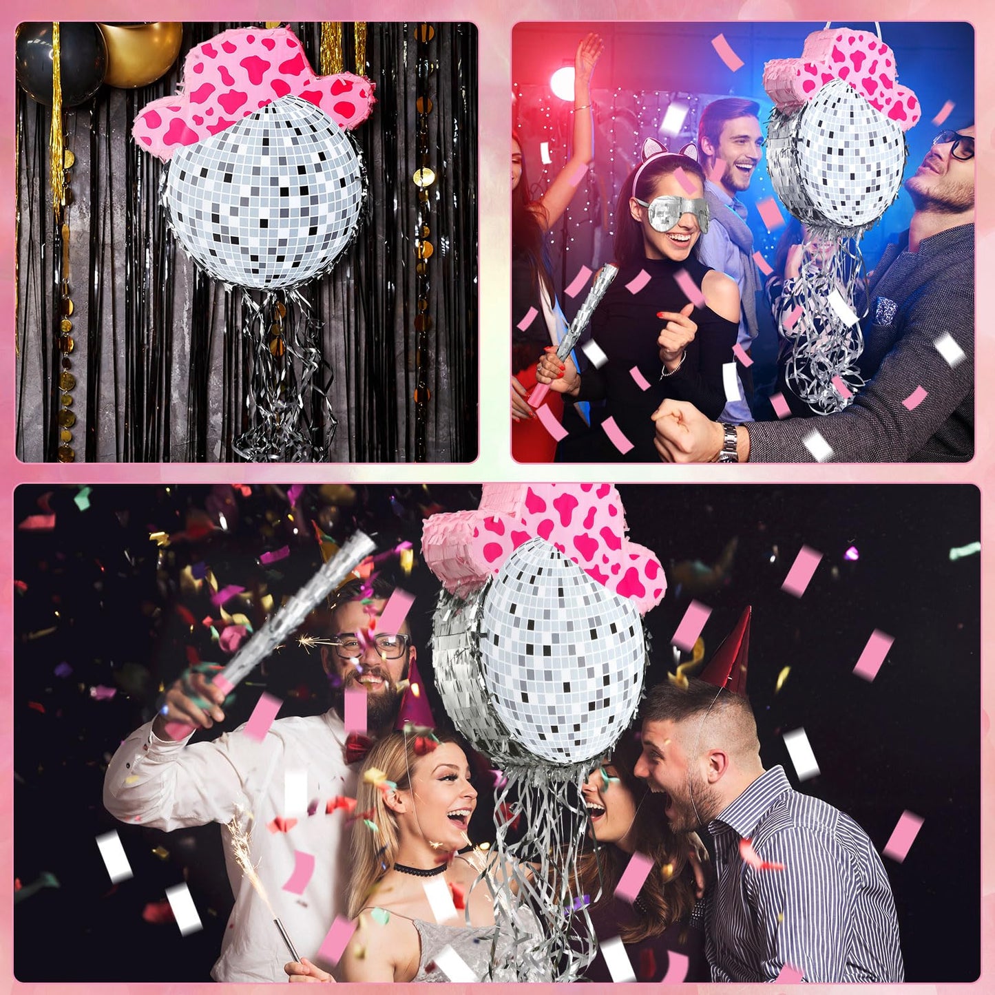 Sratte Disco Ball Piata Cute Hat Disco Ball Party Supplies Piata with Blindfold and Bat Party Decorations for Birthday Party Fie