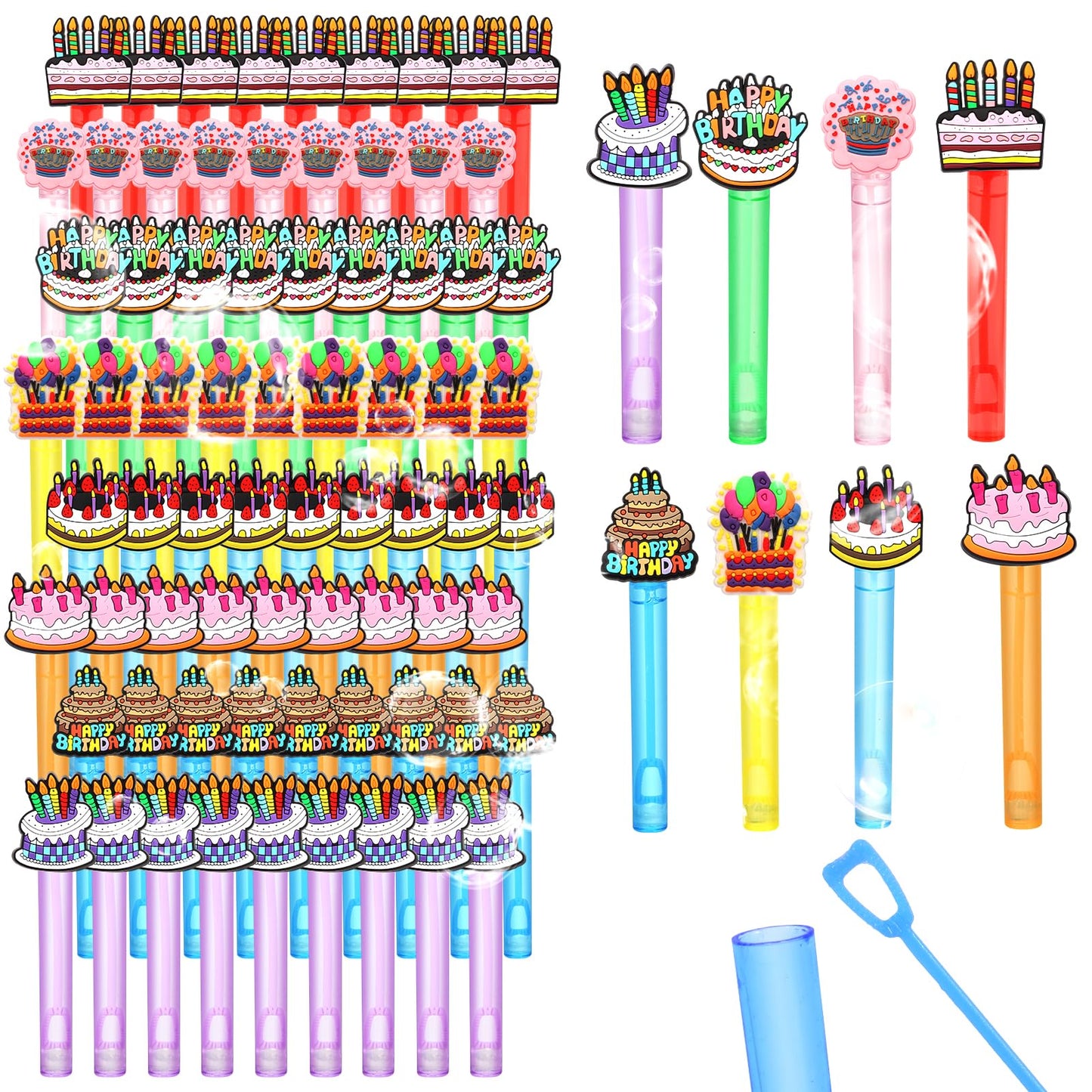 48 Pieces Mini Birthday Bubbles Wands Cake Bubbles Wands Birthday Party Favors Toys Birthday Party Decorations for Kids Adults G