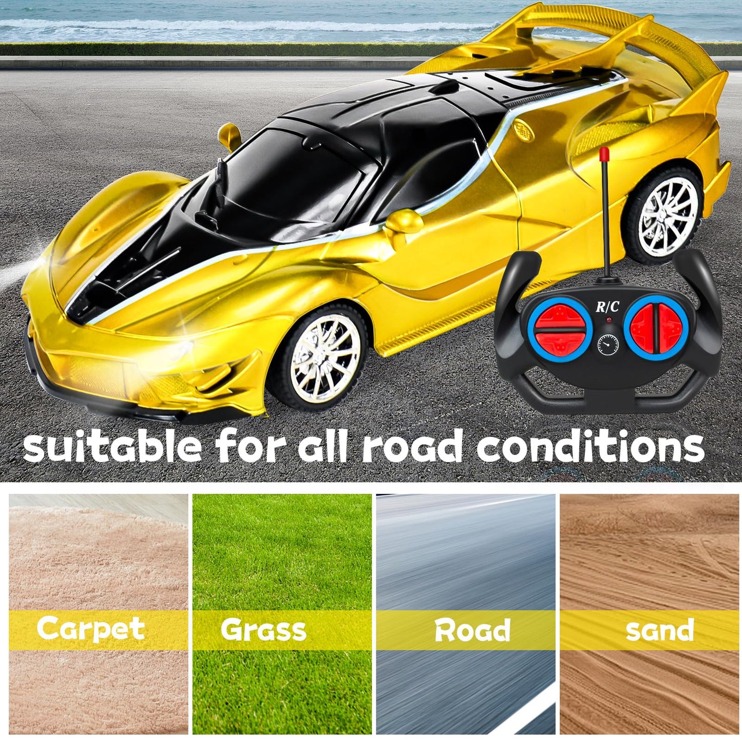 YongnKids Remote Control Car for Kids, RC Cars for Kids, RC Racing Toy with Lights,Hobby RC Cars Electric Power On Road Vehicle