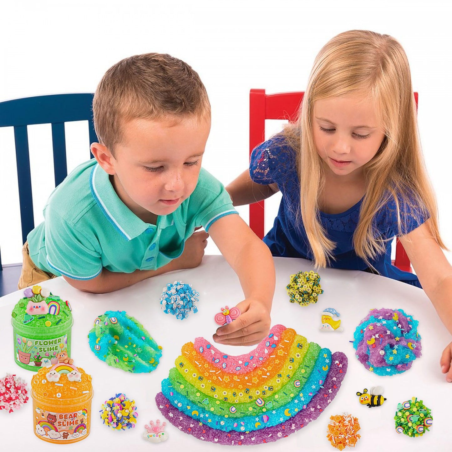 Okaybee 6 Pack Snow Fizz Crunchy Slime Kit, Rainbow Slime For Kids, With Slime Charms & Add-Ins, Slime Party Favors Sensory Toys