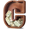 Customized Name Large Wooden Piggy Bank For Kids Boys Girls Alphabets Letter A-Z Coins Bills Money Change Bank Box Initial On Clear Cover (Laser Engraved) (Alphabet-C, Initial-12)