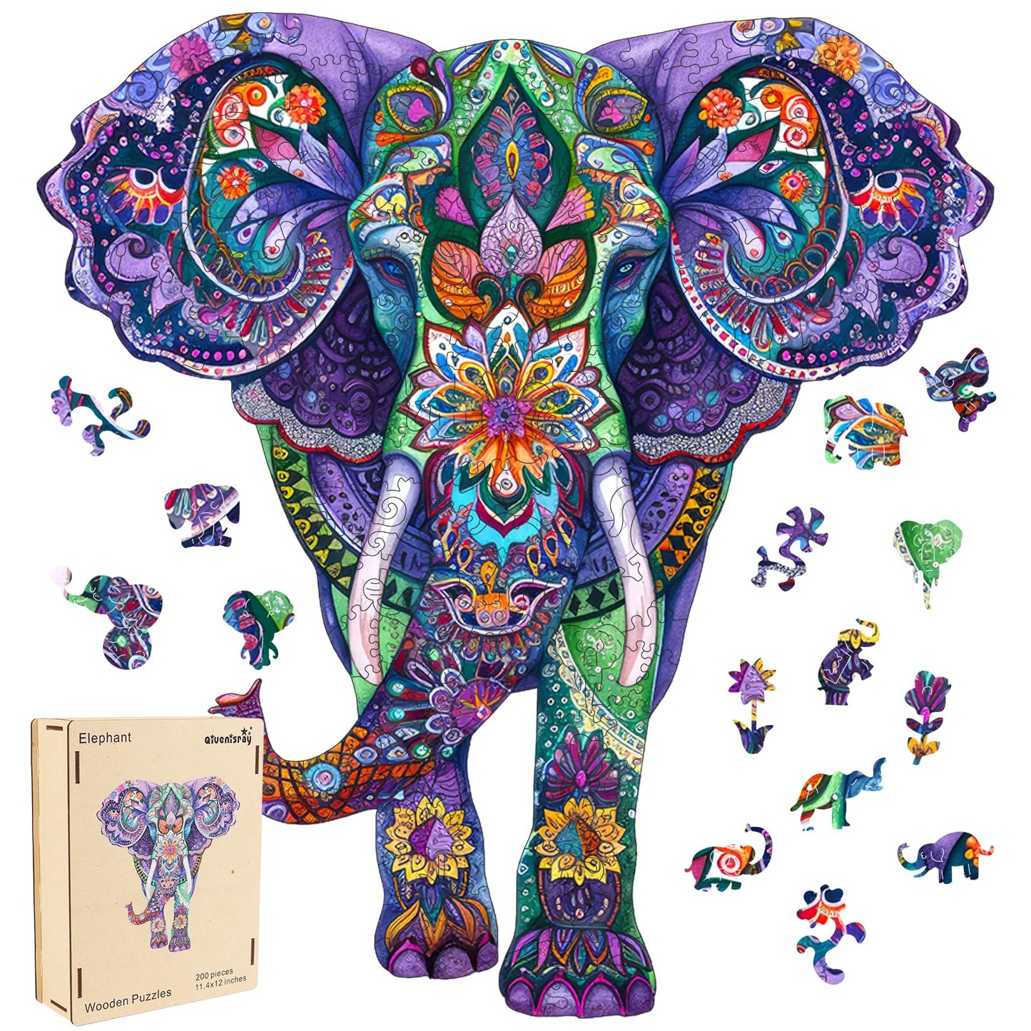 Qiuenisray Wooden Jigsaw Puzzles 500 Pieces-Elephant,17.6x18.5in,Royal,Wooden Puzzles for Adults,Unique Shape Animal Adult Puzzl